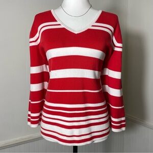 Designers Originals - Red White Striped V Neck Long Sleeve Top